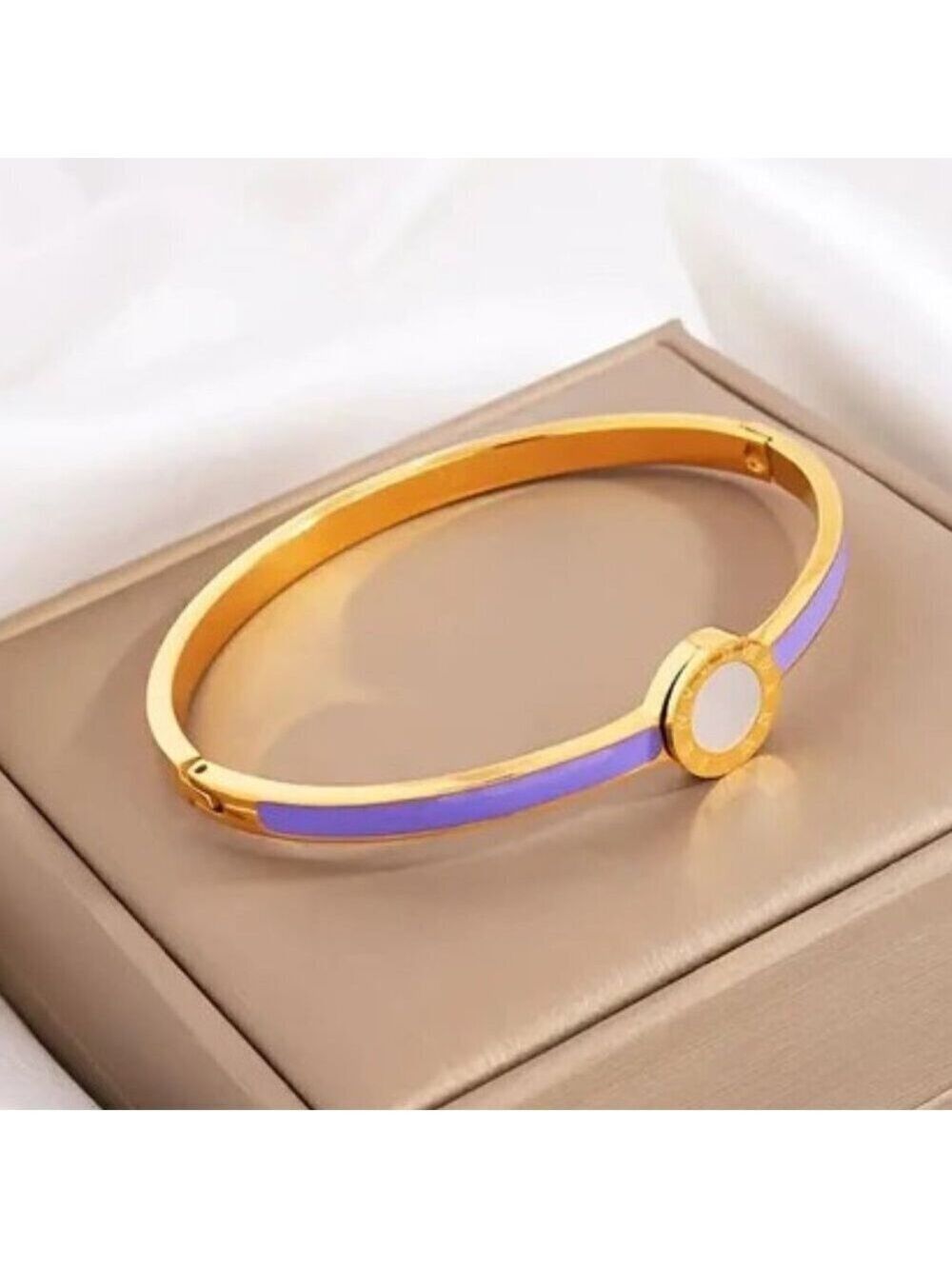 18K Gold Plated Purple Enamel Bangle – Waterproof, Tarnish-Proof Stainless Steel